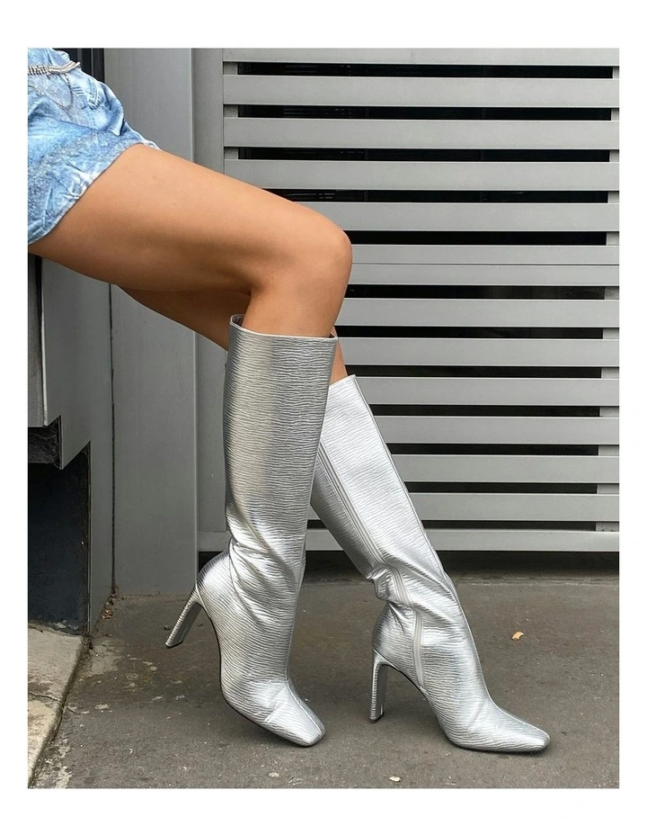 Zodiak Heeled Boots in Silver Croc