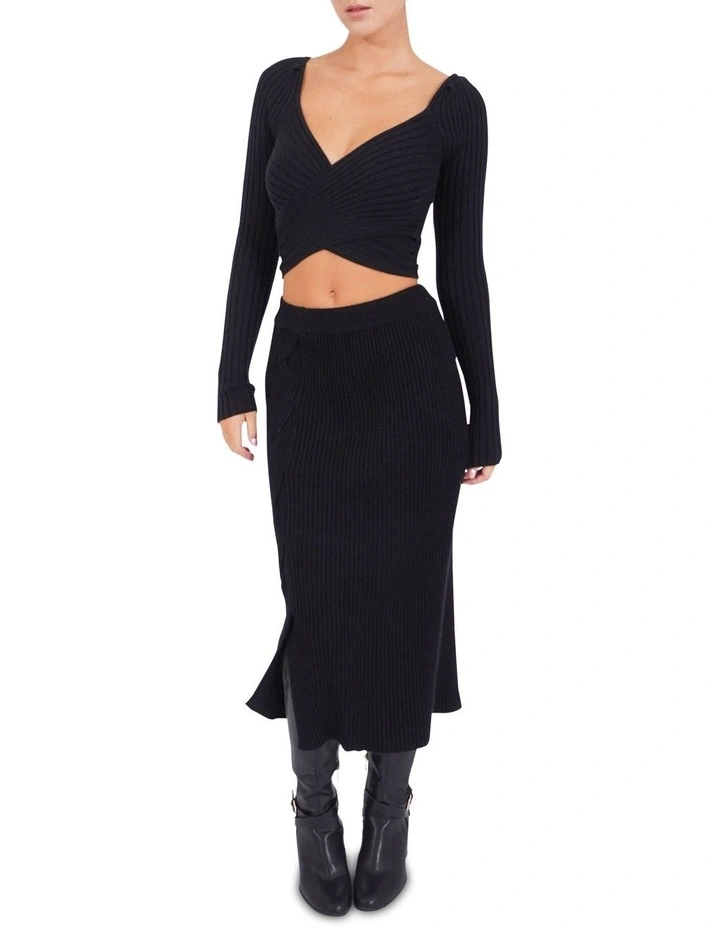 All My Life Knit Midi Skirt in Black