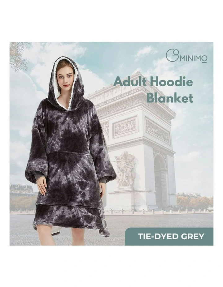 Comfy Soft Fleece Hoodie Blanket in Tie-Dyed Grey