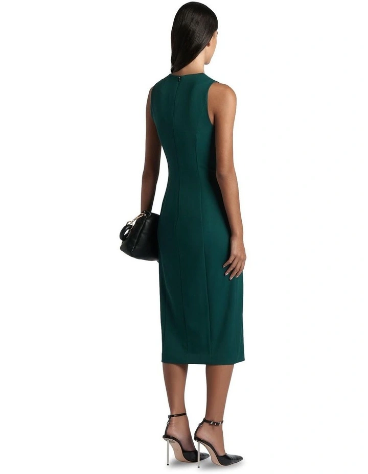 Eco Twill Faux Wrap Midi Dress in Forest