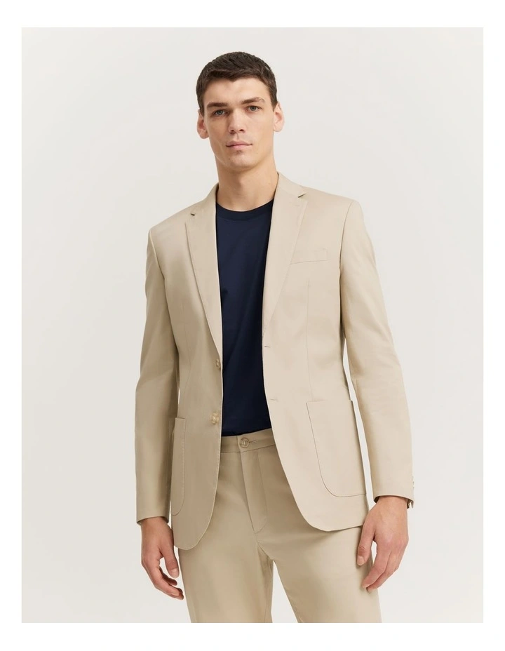 Slim Fit Cotton Stretch Blazer in Clay