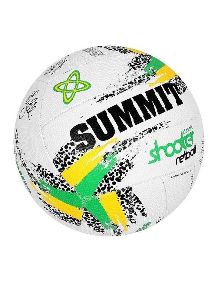 Liz Ellis Classic White/Green Shooter Stitched Netball Size 5