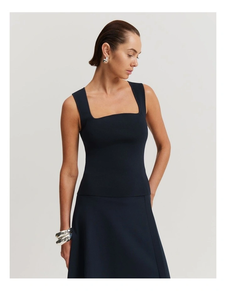 Square Knit Cami in Midnight Blue