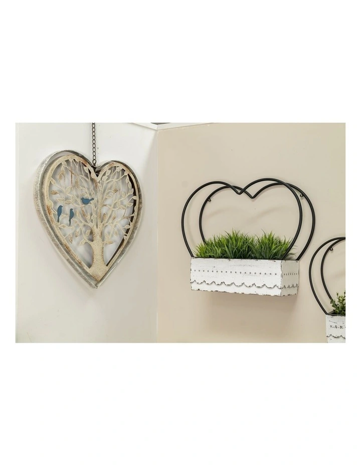 Heart with Birds Wall Hanging in White/Blue