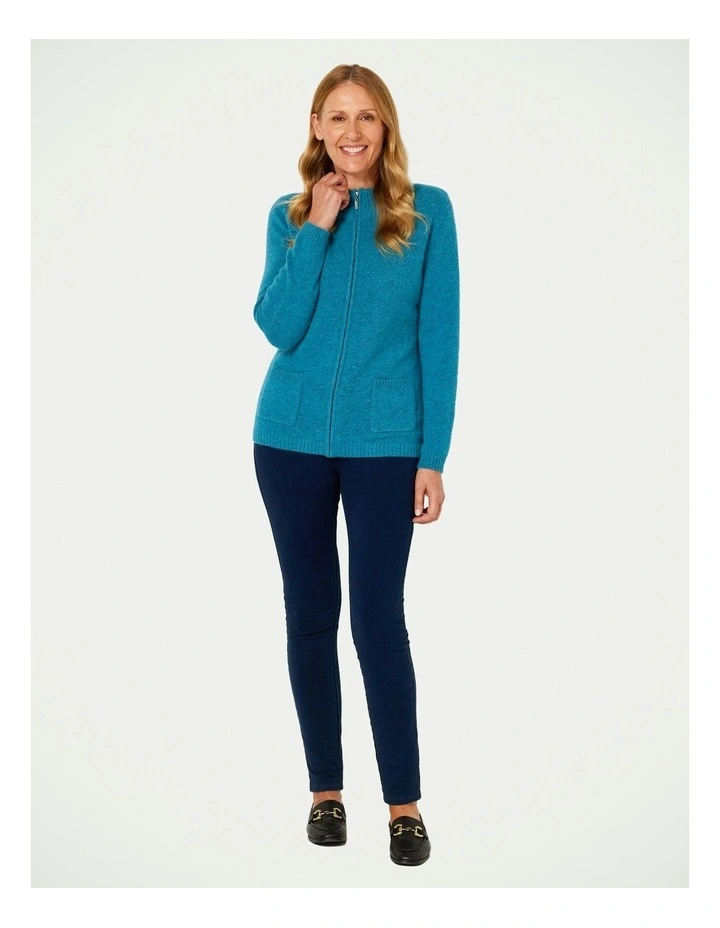 Ray Zip Up Bobble Cardigan in Marine