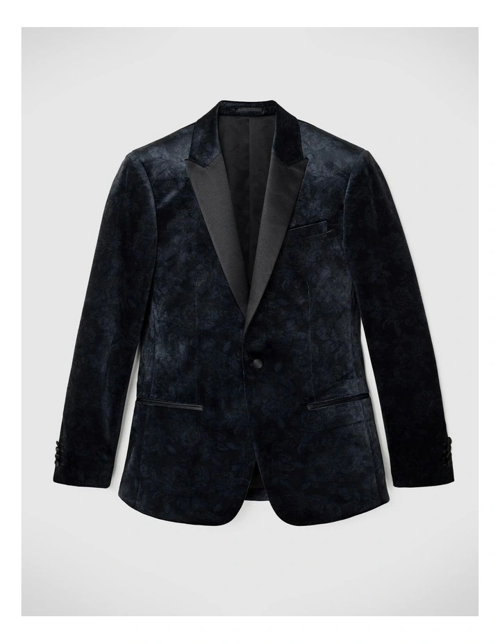 Two-tone Print Velvet Tuxedo Jacket in Dark Charcoal