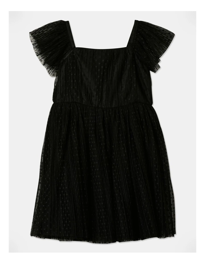 Dobby Spotted Tulle Dress in Black