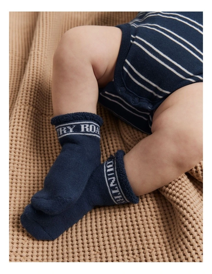 Organically Grown Cotton Heritage Long Sleeve Bodysuit in Navy Stripe