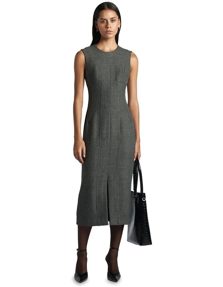 Checked Pencil Dress in Black Melange