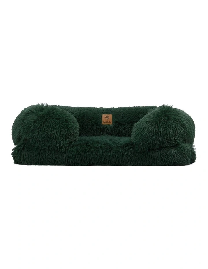 Shaggy Memory Foam Sofa Dog Bed With Bolster in Eden Green