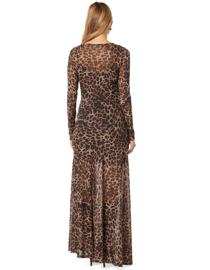 Libby Mesh Spliced Midi Dress in Brown Multi