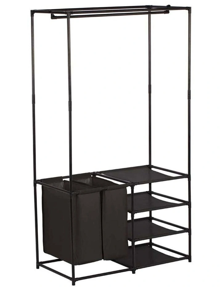 4 Tier Wardrobe Organiser/Garment/Shirts Storage w/ Laundry Bag Black