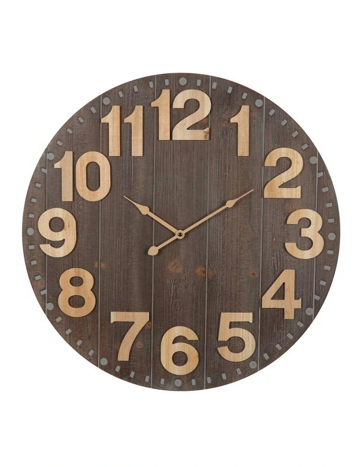 Round Numerals Digital Wall Clock Large 60cm in Brown