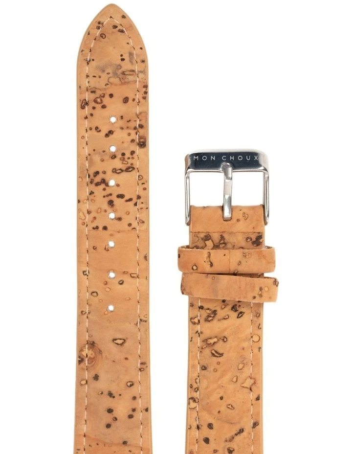 Natural Vegan Watch Strap 18mm in Tan/Silver