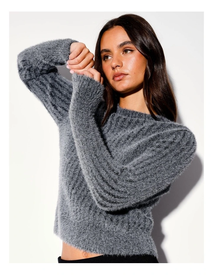 Eyelash Crewneck Knit in Charcoal