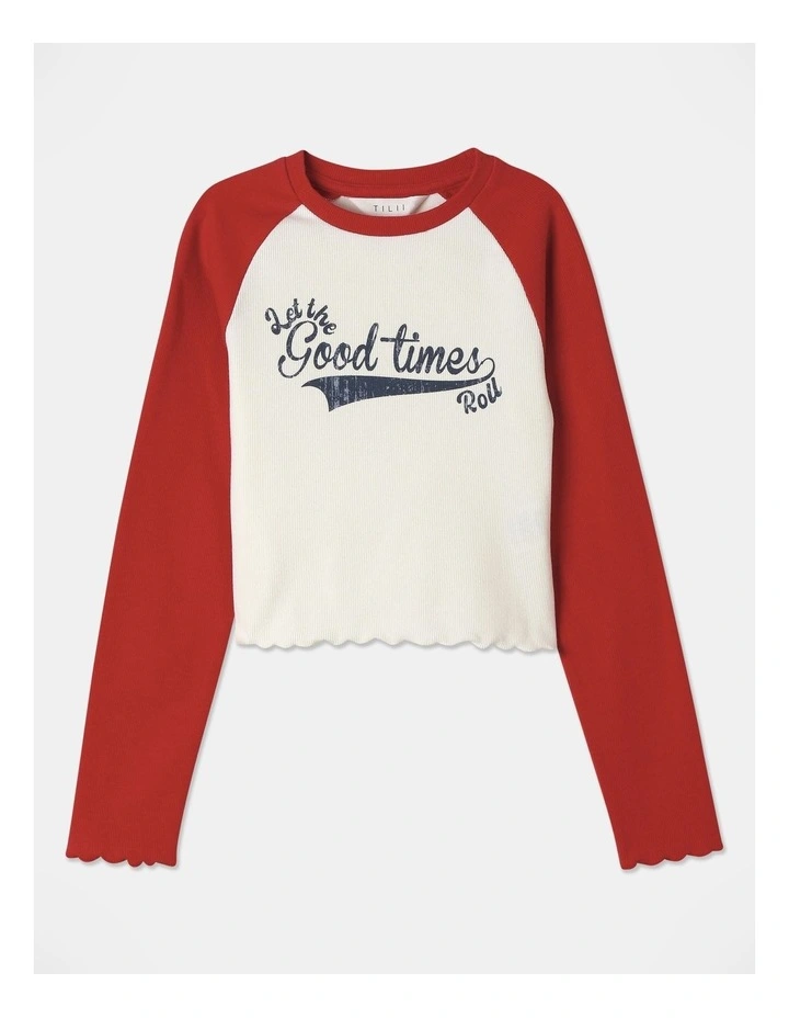 Long Sleeve Rib Raglan Top in Red