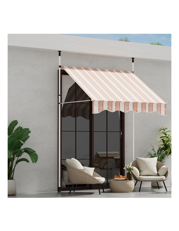 Instahut Window Fixed Pivot Arm Awning Outdoor Door Canopy 2X1.8M in Beige/Brown