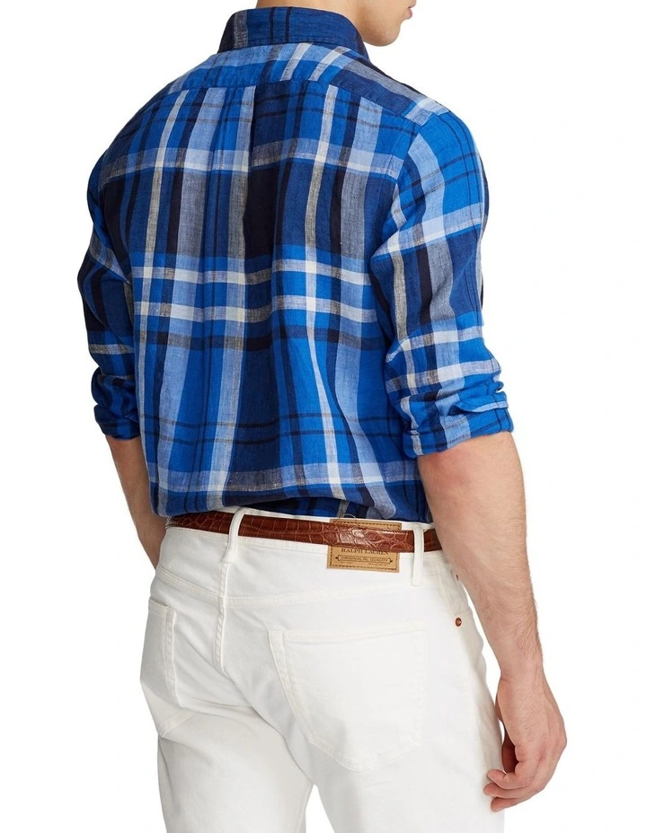 Classic Fit Plaid Linen Shirt