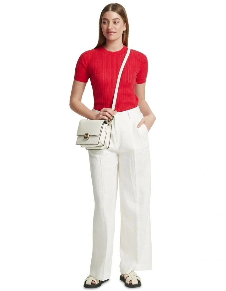 Rosie Pointelle Cotton Knit Top in Red