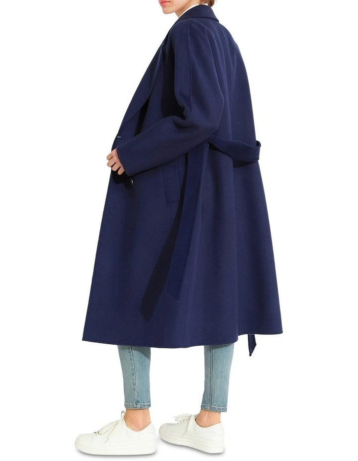 Boss Girl Double-Breasted Lined Wool Coat in Blue
