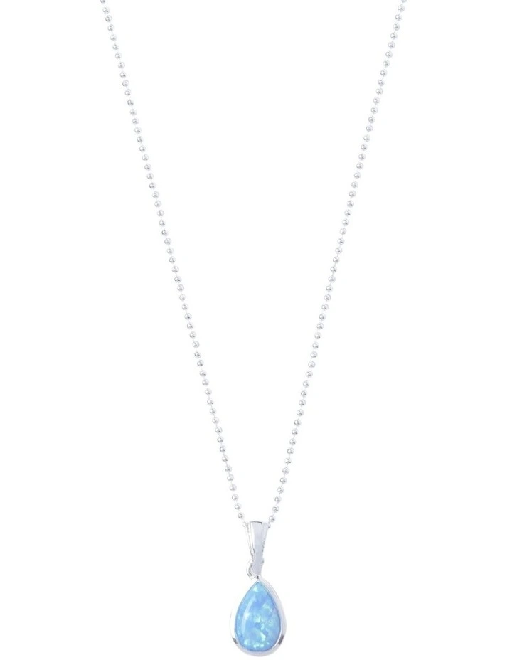 Sterling Silver Fine Necklace With Pear Shaped Blue Czelline Opal