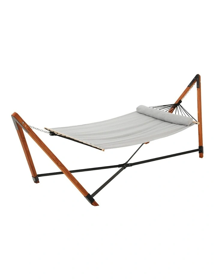 Outdoor Camping Timber Hammock Bed with Stand in Grey