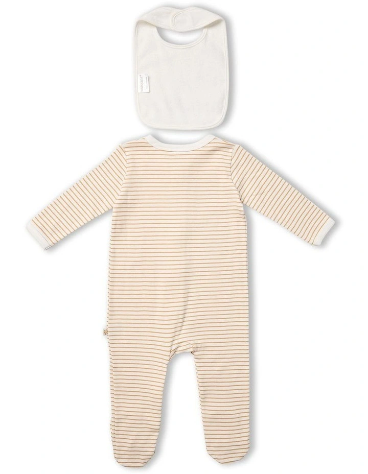 Farmhouse Striped Zipsuit And Bib 2 Piece Set in Mustard