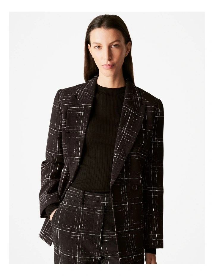 Window Pane Check Italian Tweed Blazer in Black