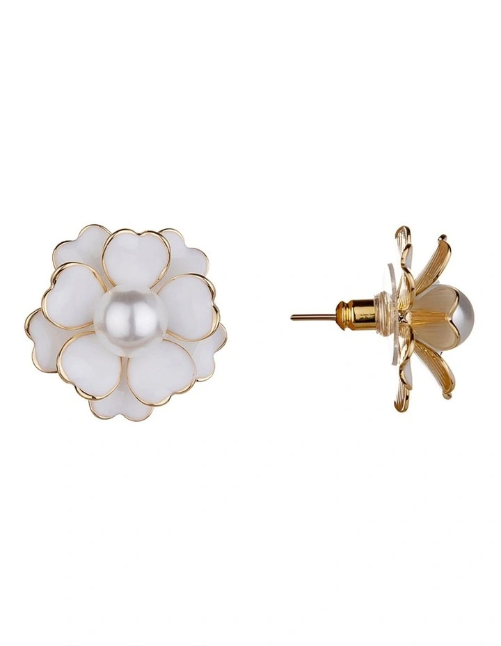 Enamel Flower Gold Stud Earring