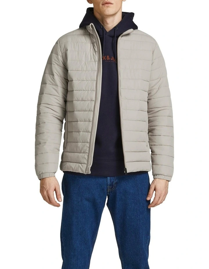 Recycle Long Sleeve Collar Puffer in Crockery Beige