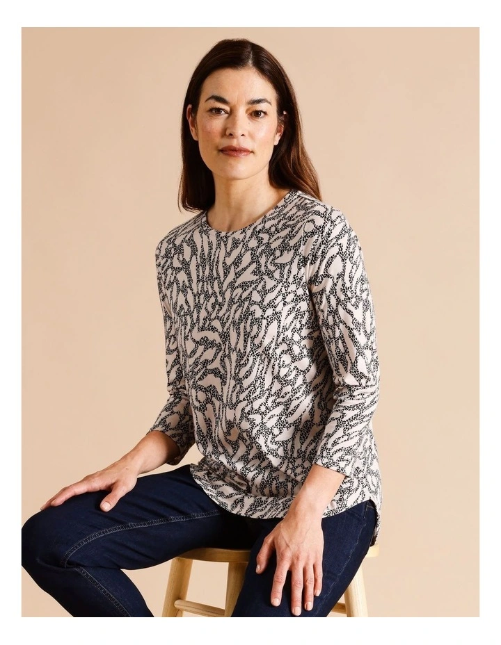 Organic Cotton Wardrobe Staple 3/4 Sleeve Tee in Leopard Print