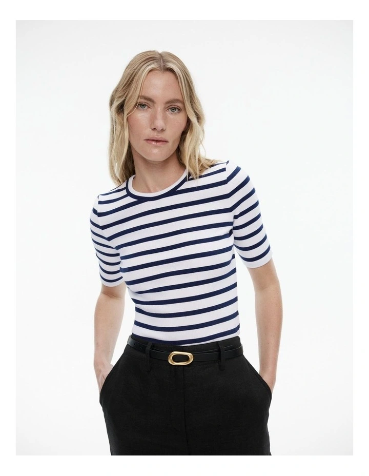 Stripe Crew Rib Tee in Ink