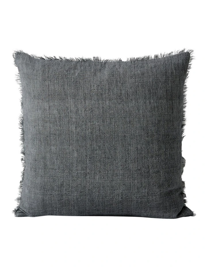Vintage Linen Fringe Cushion in Charcoal