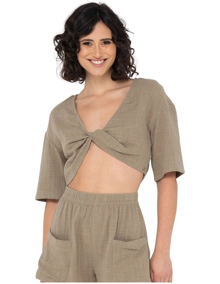 Somewhere Twisted Reversible Top in Khaki