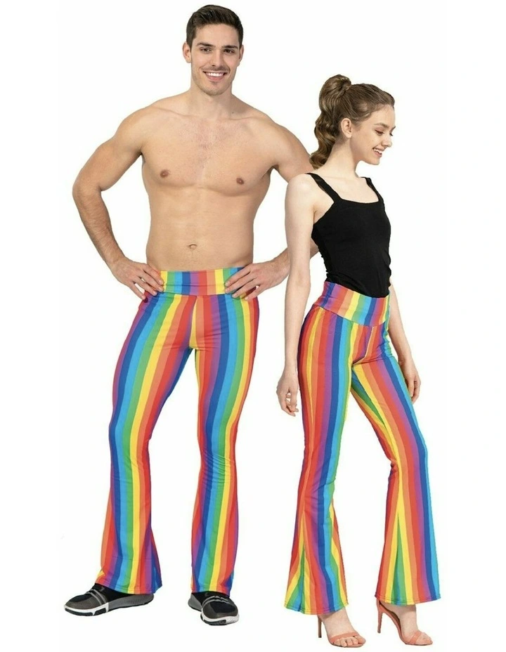 Mardi Gras Festival Rainbow Stripe Flare Pants Costume in Multi