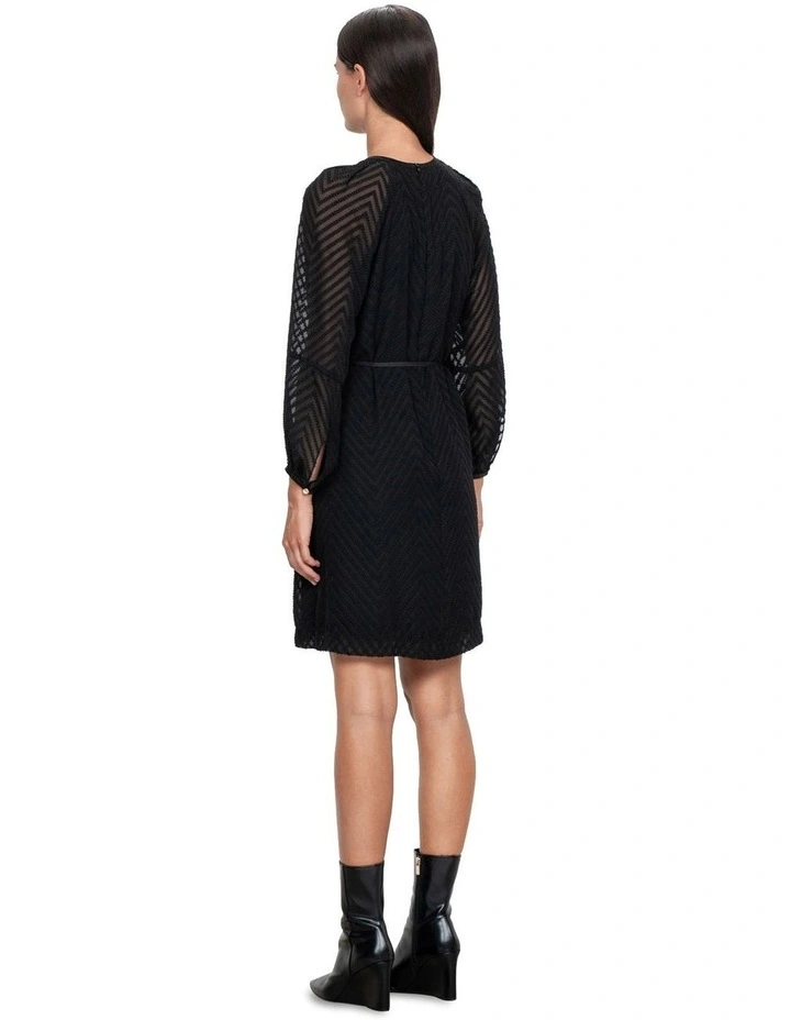 Diagonal Stripe Burnout Dress in Black