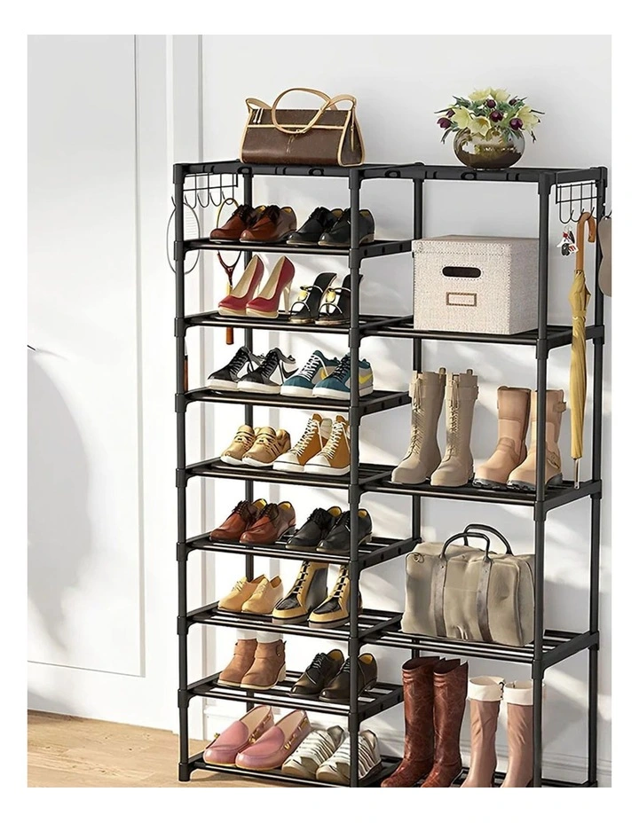 16-Shelf Tier Shoe Storage Shelf Organiser in Black