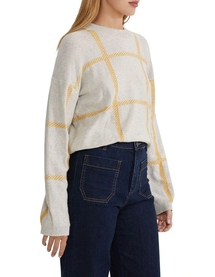 Peggy Graphic Crew Neck Knit Top in Grey