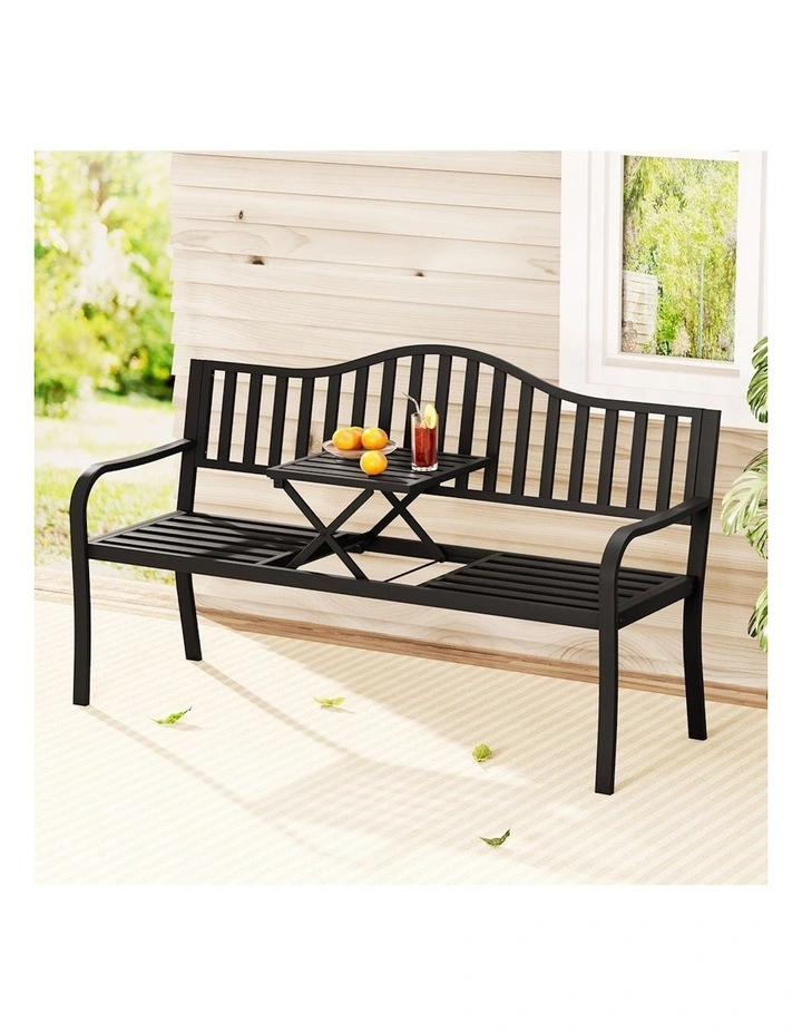 Steel Foldable Table Garden Bench in Black