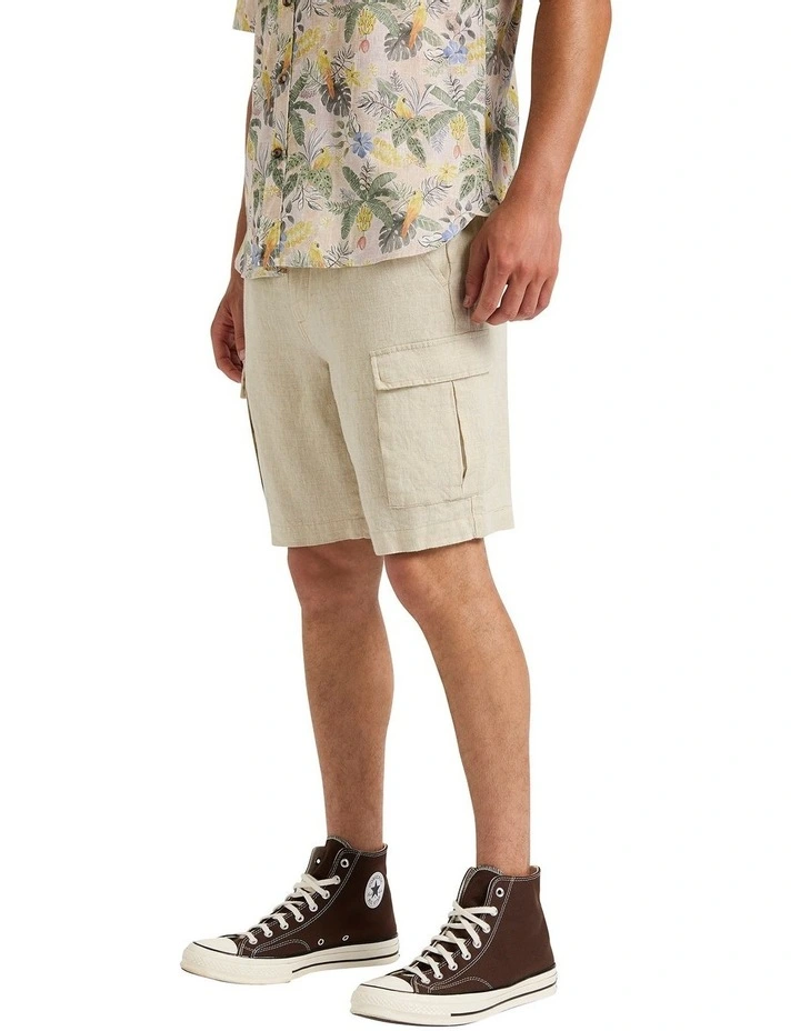 Lenny Linen Cargo Short in Natural