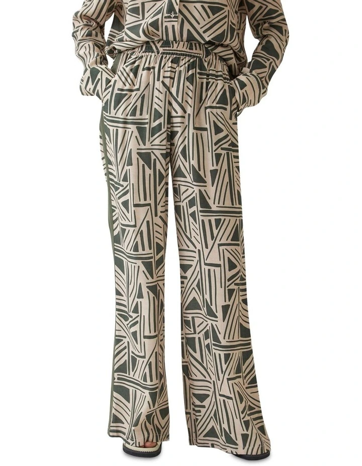 Chantel Geo Print Pants With Tape in Olive