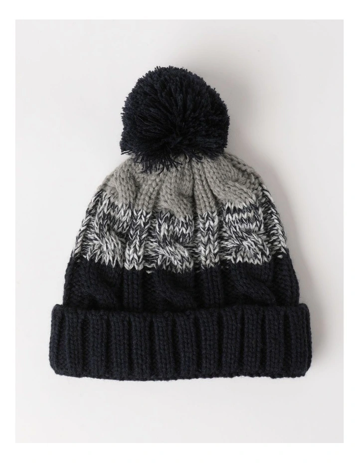 Cable Knit Beanie in Navy