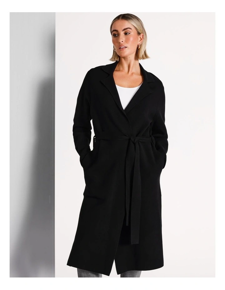 Double Faced Collar Revere Cardigan in Black