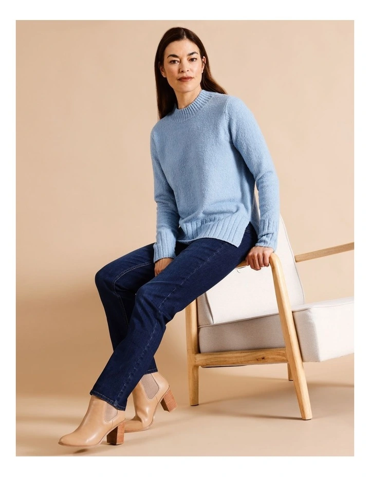 Boucle Jumper With Straight Hem And Side Splits In Antique Blue