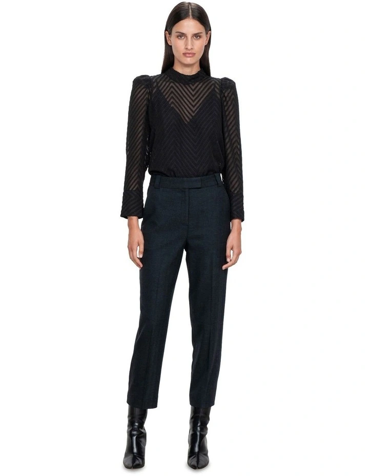 Diagonal Stripe Burnout High Neck Top in Black