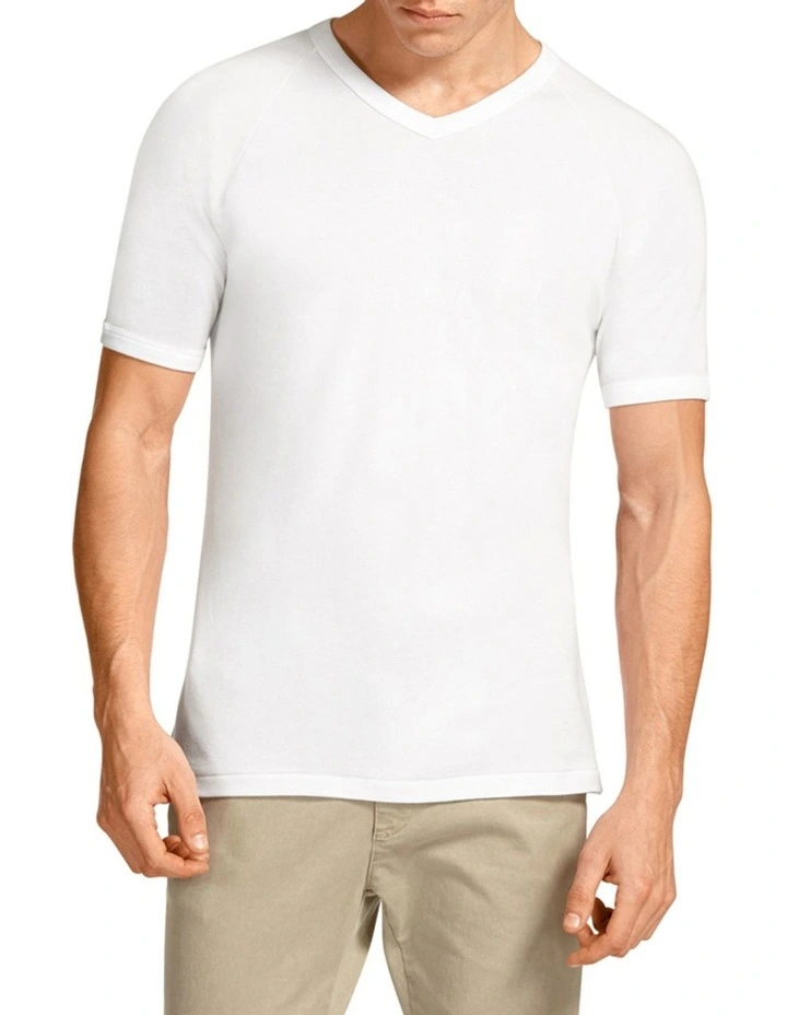 Raglan Short Sleeve V-Neck T-Shirt in White