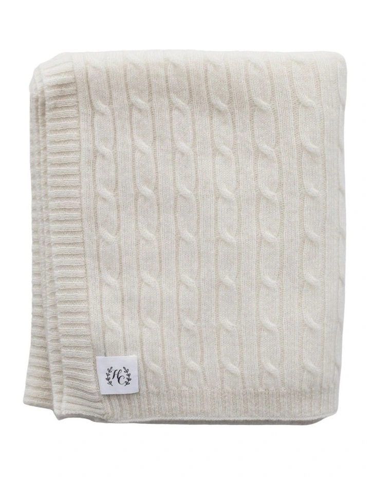 Cashmere Cable Knit Blanket in Cream