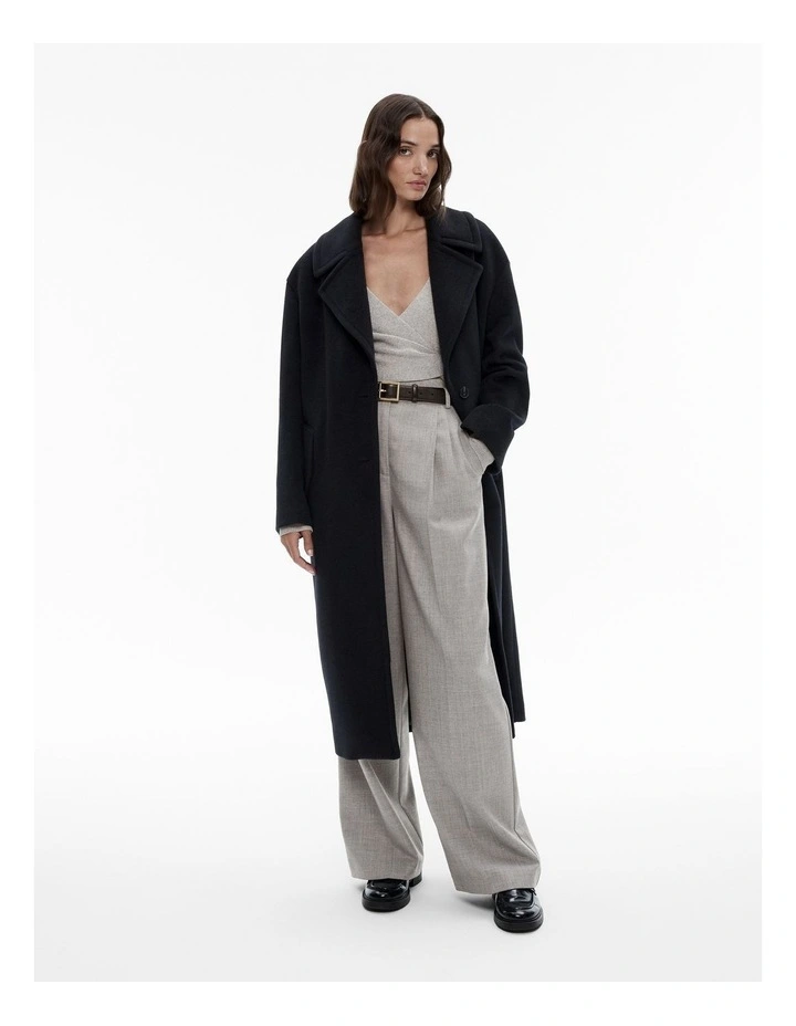 Wool Cashmere Lapel Coat in Black