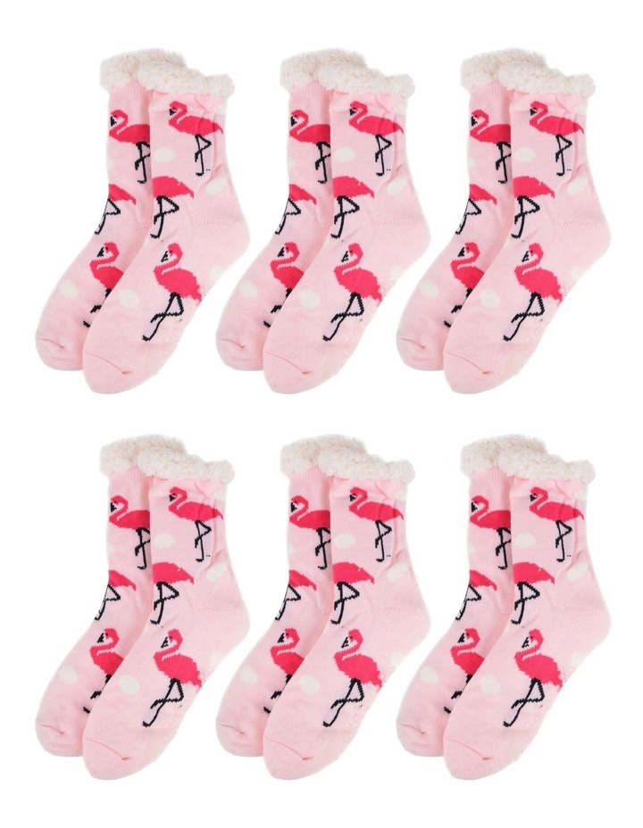 Thick Fur Bed Socks 6 Pairs Flamingo in Pink