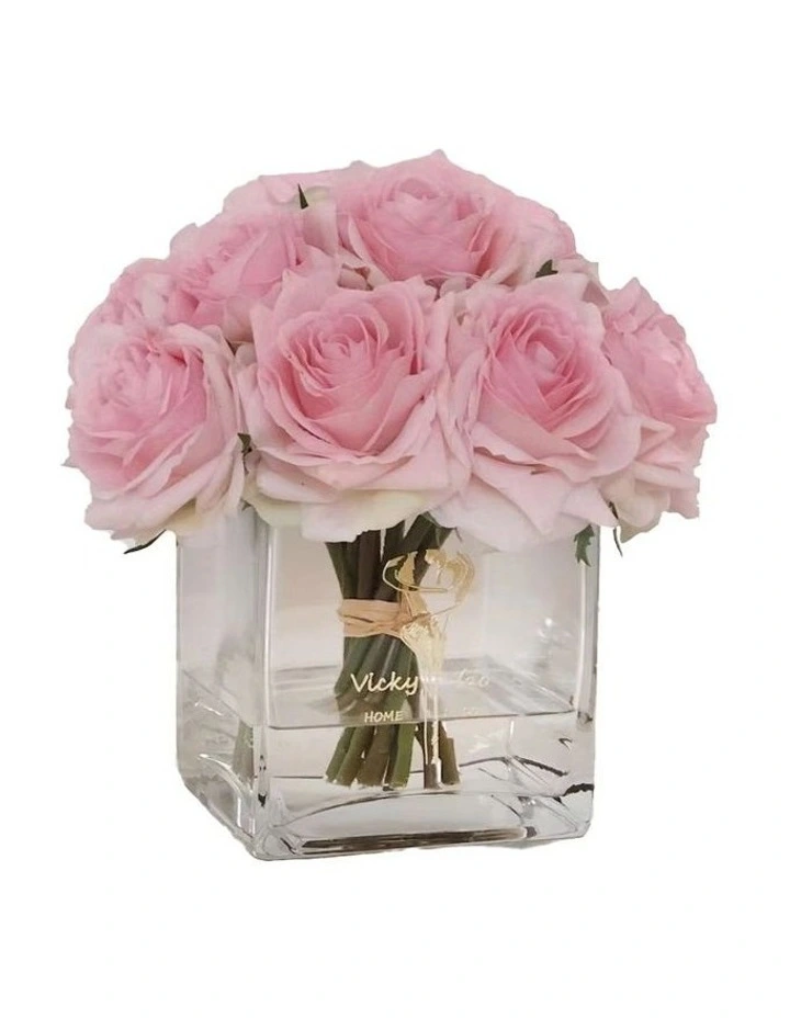Real Touch Luxury Faux Baby Pink Rose Arrangement with Fake Water